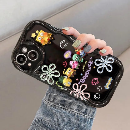 Coque Bob L'Éponge - Silicone Noir Fleurs