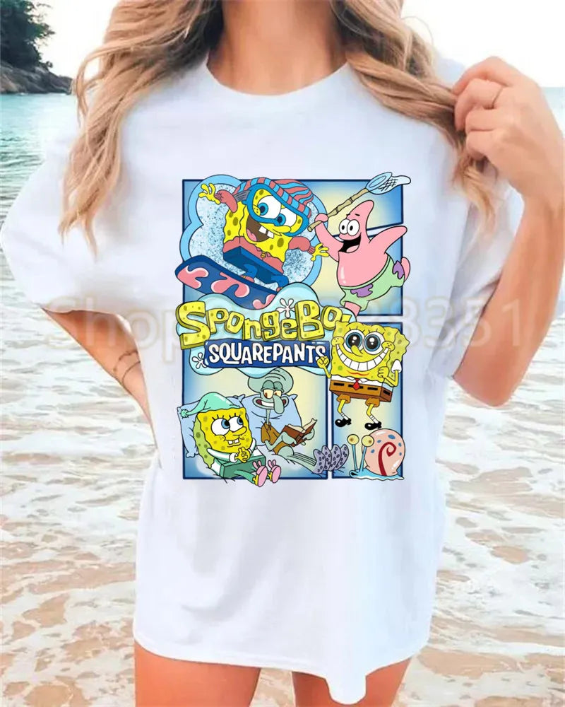 T-shirt bianca di SpongeBob - Poster vintage blu
