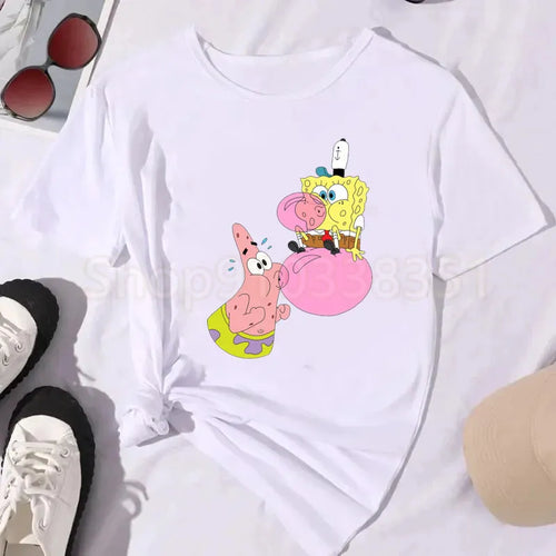 T-shirt bianca di SpongeBob - Abbraccio dell’amicizia (Carino)
