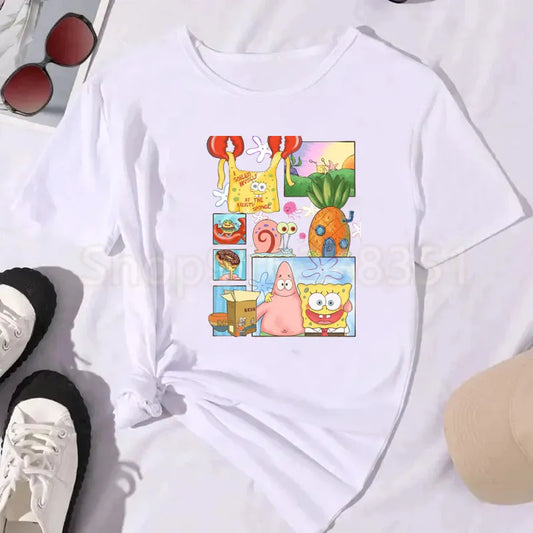 T-Shirt bianca SpongeBob - Tavola a fumetti (collage)