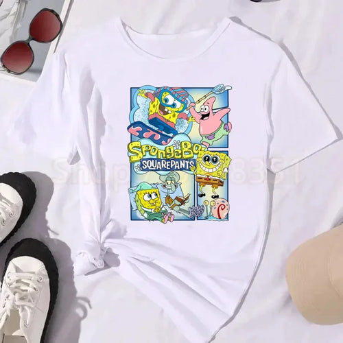 T-shirt bianca di SpongeBob - Poster vintage blu