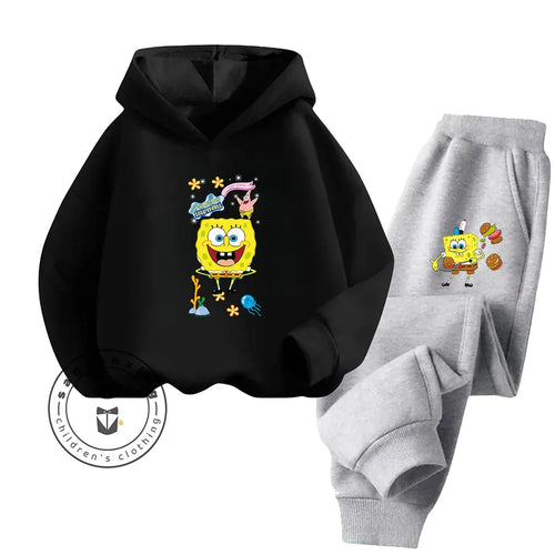 Completo streetwear SpongeBob - Nero e pantaloni grigi