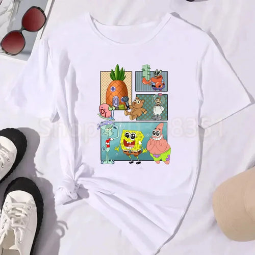 T-Shirt Blanc Bob L'Éponge - Scène Ananas (Vertical)