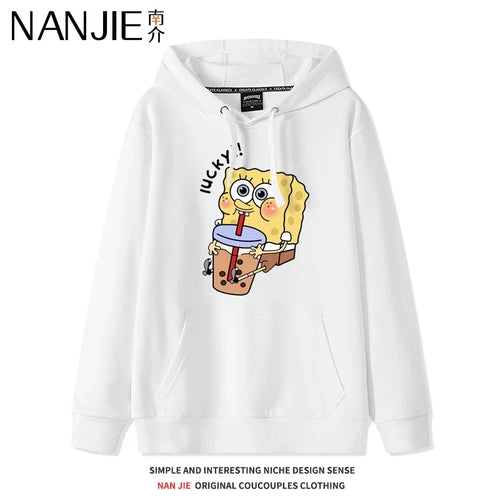 Felpa bianca con cappuccio di SpongeBob - Pausa bubble tea